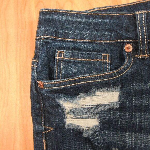 AEROPOSTALE Midi Cuffed Distressed Jean Shorts Sz 4 Ripped Blue Denim Hot Pants - Picture 2 of 13